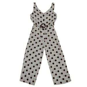 Monteau Los Angeles Polka Dot Sleeveless Jumpsuit With Belt In White & Brown.
